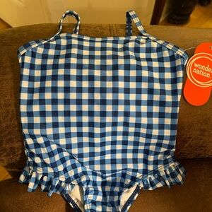Wonder Nation Kids Blue Gingham One Piece Swimsuit